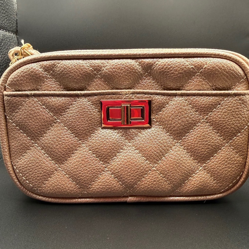 Quilted Crossbody‎ Clutch Bag Rose Gold Chain Flap Lock Closure